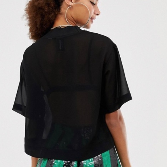 Collusion- Sheer High Neck Woven T-shirt - Picture 2 of 8